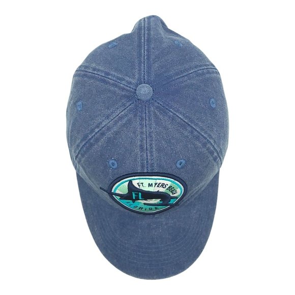 Ft Myers Beach Florida Marlin Fishing Tuck Strap Cap Trucker Baseball Hat Denim - Picture 6 of 12
